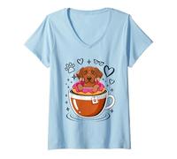 Mujer Coffee German Shorthaired Pointer Donut GSP Camiseta Cuello V