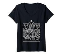 Mujer Coffee Gives Me Teacher Power Camiseta Cuello V