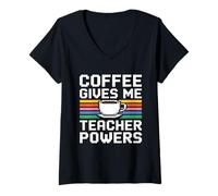 Mujer Coffee Gives Me Teacher Power Camiseta Cuello V