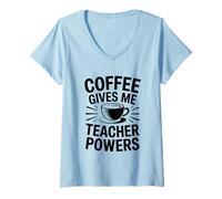 Mujer Coffee Gives Me Teacher Power Camiseta Cuello V