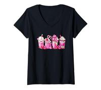 Mujer Coffee Graphic with Pink Latte Mug Set Valentines Latte Camiseta Cuello V