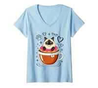 Mujer Coffee Himalayan Cat Donut Camiseta Cuello V