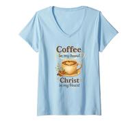 Mujer Coffee In My Hand Christ In My Heart Watercolor Christian Camiseta Cuello V