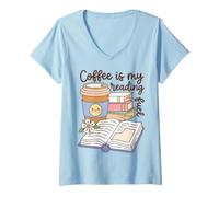 Mujer Coffee Is My Reading Fuel Book Lover Bookworm Reader Camiseta Cuello V