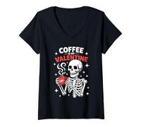 Mujer Coffee Is My Valentine Funny Skeleton Coffee Lover Camiseta Cuello V