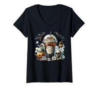 Mujer Coffee Lover Graphic For Mom & Dad Spooky Coffee Halloween Camiseta Cuello V