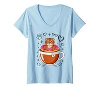 Mujer Coffee Scottish Fold Donut Camiseta Cuello V