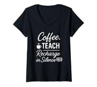 Mujer Coffee Teach Recharge in Silence Funny Introvert Teachers Camiseta Cuello V