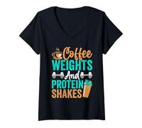 Mujer Coffee Weights and Protein Shakes Enthusiast Camiseta Cuello V