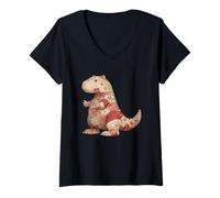 Mujer Colcha Vintage Patchwork Floral Dinosaurio T Rex Camiseta Cuello V