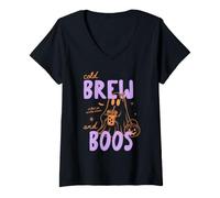 Mujer Cold Brew and Boos Halloween Iced Coffee Lover Fall Autumn Camiseta Cuello V