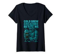 Mujer Cold Brew Creature devuelve un Divertido diseño de Coffee Monster Camiseta Cuello V