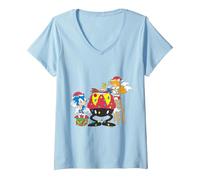 Mujer Colección clásica de Navidad Sonic - Obra de Arte navideña Camiseta Cuello V, Azul Bebé, M