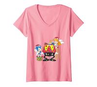 Mujer Colección clásica de Navidad Sonic - Obra de Arte navideña Camiseta Cuello V, Rosado, XL