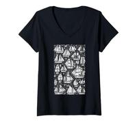 Mujer Colección De Barcos De Vela Pirata Y Amante del Barco Camiseta Cuello V