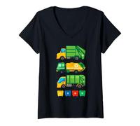 Mujer Colección de Camiones de Basura Reciclaje Vehículo Ilustración Arte Camiseta Cuello V