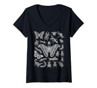 Mujer Colección de Especies de Insectos de entomología Formas Naturales detalladas Camiseta Cuello V