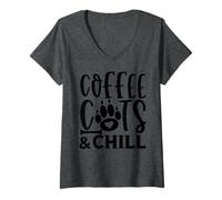Mujer Colección de Estilo de Vida Coffee Cats & Chill Cat Lovers Camiseta Cuello V