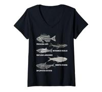 Mujer Colección de Peces fósiles del Eoceno Arte de Paleontología Camiseta Cuello V