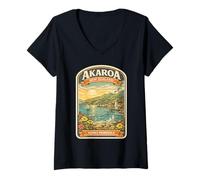 Mujer Colección de Viajes Akaroa New Zealand Dolphin Harbor Camiseta Cuello V