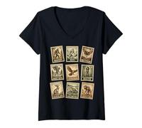 Mujer Colección Vintage Cryptid Stamp Bigfoot Yeti Mothman Camiseta Cuello V