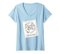 Mujer Coleccionando Momentos Viaje Mundo Aventura Vibe Camiseta Cuello V