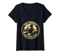 Mujer Coleccionista de Discos de música Vintage de Fun Groove Jazz Vinyl Club Camiseta Cuello V