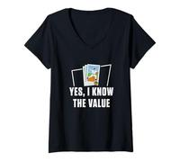 Mujer Coleccionistas de Tarjetas coleccionables de béisbol Divertidas de Yes I Know The Value Camiseta Cuello V