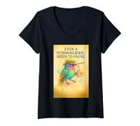 Mujer Colibrí acuarela - Pequeño Pájaro Mensaje Bienestar Relajarse Camiseta Cuello V