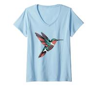 Mujer Colibrí Mandala Amantes de Aves Nativo Primer Tribal Americano Camiseta Cuello V