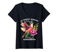 Mujer Colibrí Perfecto Mañana Bebiendo Café Pájaro Mamás Mujeres Camiseta Cuello V