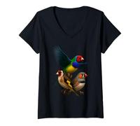 Mujer Collage de pájaro pinzón Realista diseño de Cebra jilguero gouldian Camiseta Cuello V