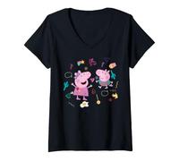 Mujer Collage Divertido de Peppa Pig George Best Sister Brother BFF Classic Camiseta Cuello V