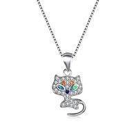 Mujer Collares de gatito Octubre Piedra de nacimiento Azul Opal Incrustación Cubic Zirconia Colgante de platino Collar Señora Cadena de clavícula Joyería Novia Regalo de cumpleaños-White-One size