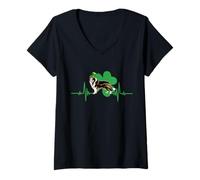 Mujer Collie Dog Heartbeat Leprechaun Hat Shamrock St Patricks Day Camiseta Cuello V