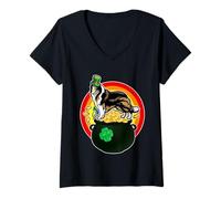 Mujer Collie Dog Lucky Charm Leprechaun Shamrock St Patricks Day Camiseta Cuello V