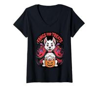 Mujer Colmillos de Vampiro de Perro de Halloween para golosinas Camiseta Cuello V