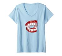 Mujer Colmillos de Vampiro Falsos - Dientes Divertidos y espeluznantes de Halloween Camiseta Cuello V