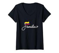 Mujer Colombia Familia - Bandera Colombiana Patrimonio Familia Palabra Arte Camiseta Cuello V