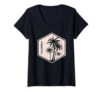 Mujer Colombia Palmeras Playa América Latina Mar Recuerdo Regalo Camiseta Cuello V