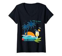 Mujer Colombia Sudamérica Palmera Playa Cóctel Recuerdo Vacaciones Camiseta Cuello V