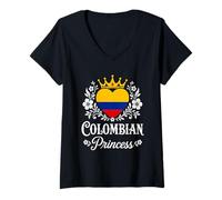 Mujer Colombian Princess Colombia Flag Proud Colombian Girl Camiseta Cuello V