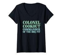 Mujer Colonel Cookout Commander Of The BBQ Pit Barbacoa ahumador Camiseta Cuello V