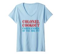 Mujer Colonel Cookout Commander Of The BBQ Pit Barbacoa ahumador Camiseta Cuello V