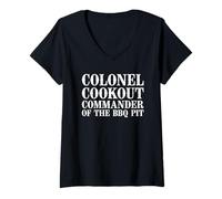 Mujer Colonel Cookout Commander Of The BBQ Pit Barbacoa ahumador Camiseta Cuello V
