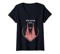 Mujer Colonia Jeck Colonia Catedral de Colonia Rojo Blanco Carnaval Carnaval Camiseta Cuello V