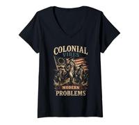 Mujer Colonial Vibes Modern Problems Grafica Vintage Camiseta Cuello V