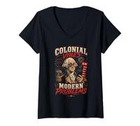 Mujer Colonial Vibes Problemas Modernos Camiseta Retro Camiseta Cuello V