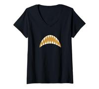 Mujer Color marrón Shark Bite Gráfico marrón Camiseta Cuello V