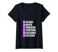 Mujer Color Morado H.A.T.E.R.S. Gráfico Morado Camiseta Cuello V